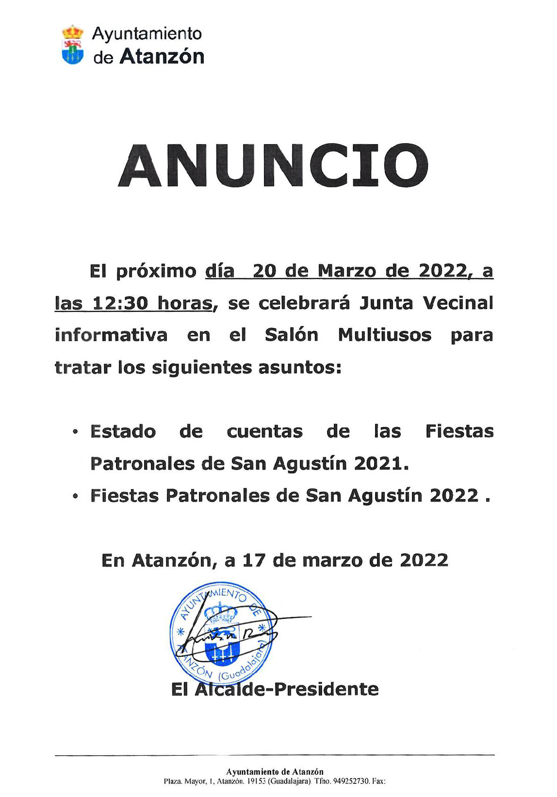 BANDO MUNICIPAL - Reunión fiestas 2022 - 17 de marzo de 2022